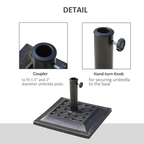 Heavy Duty Resin Umbrella Base Stand For Patio Market Parasols, Square Bronze Finish With Decorative Pattern, Easy Setup
