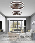 Compact 16 Inch Ceiling Fan With Lights And Remote App Control in modern living room with brown wood design