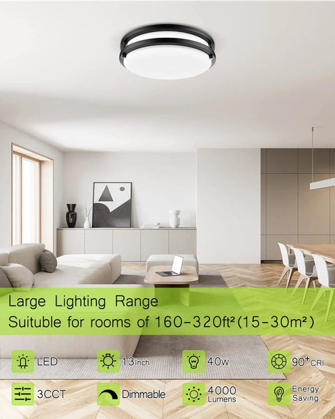 Energy Saving LED Flush Mount Ceiling Light 13 Inch 40W 4000 Lumen Dimmable Kitchen Fixture in modern living room