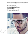 Man wearing 4 Pack Anti Fog Clear Lens Safety Glasses That Fit Over Eyeglasses With Wraparound Side Shields For Nurses Med Pros and Everyday Shooters Durable Protective Eyewear For Work Or Play