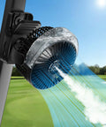 Magnetic Golf Cart Clip On Mist Fan With Light On The Go 6 Inch Portable Cooling Device spraying mist outdoors
