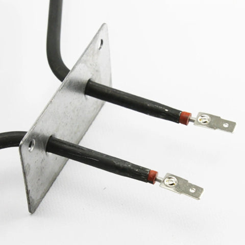 Close-up of WB44K10002 Range Stove Oven Broil Element Replacement Genuine OEM Part showing metal connectors and plate.