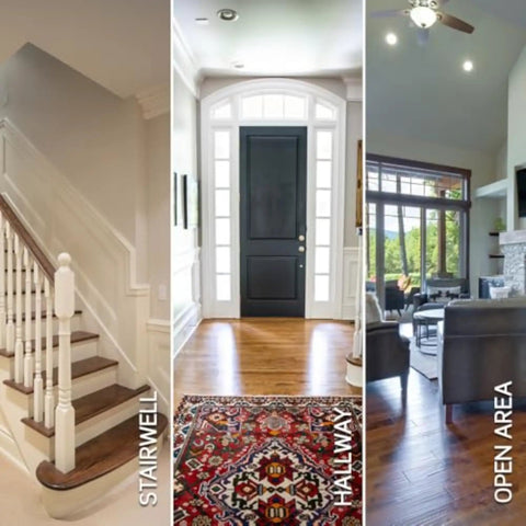 Stairwell, hallway, and open area showcasing ideal use for Decora Smart Switch Companion For Multi-Location Lighting Control.