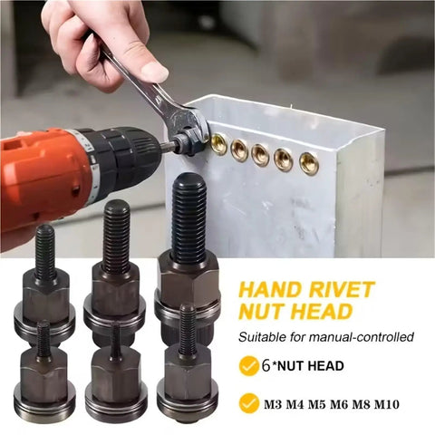 58 Piece Manual Rivet Nut Tool Kit With Mandrels For M3 To M10, Carbon Steel Rivnut Set, Heavy Duty Rivet Nut Installer, Reusable Storage Case, Perfect For Quick Sheet Metal Fixes, Automotive Projects, And DIY Repairs, drill-installed rivnut on sheet metal