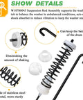 Heavy Duty Washer Suspension Rods Kit Four Pack Replace W10780045 W10537442 for Whirlpool shows rod assembly with stainless steel components.