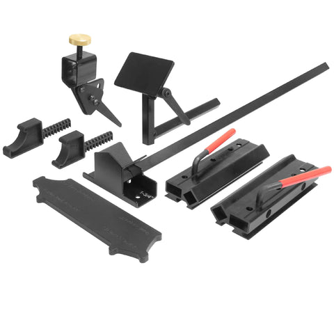 Lathe Tool Sharpening Jig With Quad Setup And Two Setup Blocks For 8 Inch Grinders shown in disassembled view