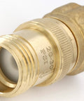 Brass 3/4-inch hose-thread water pressure regulator, close-up view