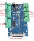 Standalone CNC Controller for 3 Axes With DSP Remote showing labeled circuit board terminals and 50 pin cable interface.