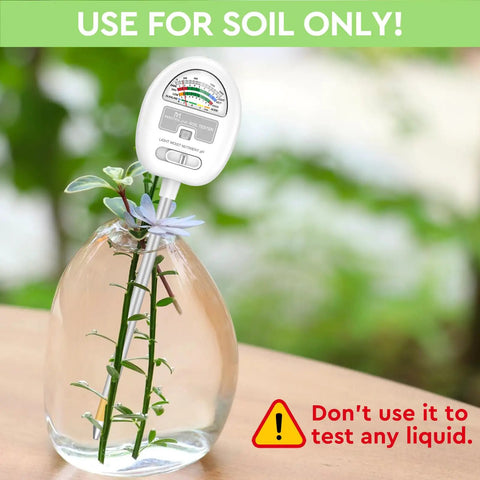 4 In 1 Soil Tester Meter For Gardening And Lawn Care, Checks Moisture, Light, Nutrients, And pH With No Batteries Required in a vase