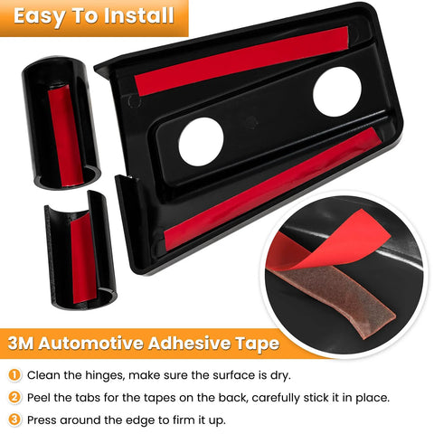 Door hinge cover trim set for Jeep Wrangler JK/JKU, 8-piece black exterior kit with adhesive backing