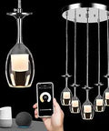 Color Changing RGB Kitchen Island Pendant Lights, 5-Light Dope Hanging Fixtures with wine glass shade and smart control