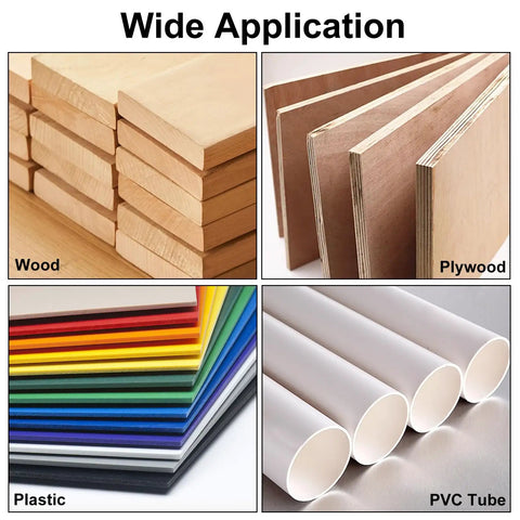 Wide application of Badass Eight Piece Wood Plug Cutter Drill Bit Set Forged From Rock Solid High Carbon Steel with wood, plywood, plastic and PVC tubes.