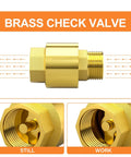 Brass check valve DN20, 3/4 in BSP threaded, side view of a one-way backflow preventer.