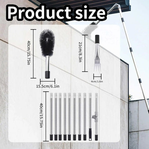Gutter Cleaner Pole From The Ground With 13 Point 1 Ft Reach 180 Degree Pivot Head Replaceable Brush 10 Section Extension No Ladder Needed Easy Debris Removal For Hard To Reach Gutters