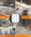 2 Pack 40W LED Corn Light Bulbs 4000 Lumens 6500K Cool White Daylight E26 E27 Base Indoor Outdoor Use Energy Saving High Brightness LED Corn Lamps For Warehouse Garage Basement Backyard Factory Barn And More in different settings.