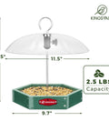 Large Platform Bird Feeder For Outdoor Hanging With Adjustable Dome Squirrel Proof Design No Fuss Easy Setup And Metal Mesh Tray Made From Recycled Plastic Ideal Wild Bird Seed Feeding Station Weatherproof And Durable Green