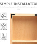 Sturdy L Shaped Stainless Steel Shelf Brackets For Furniture And Office Use, installed on wood, visible countersunk screw holes.