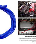 10 Ft 1/4 Inch ID High Performance Silicone Vacuum Tubing Hose For Air And Water Universal Vacuum Line Replacement For Your Ride Vehicle Radiators Smooth Inner Surface Leak Resistant Blue showing blue coil and installed in car engines.