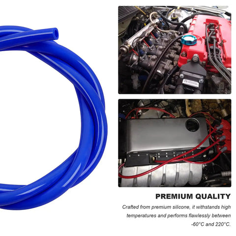 10 Ft 1/4 Inch ID High Performance Silicone Vacuum Tubing Hose For Air And Water Universal Vacuum Line Replacement For Your Ride Vehicle Radiators Smooth Inner Surface Leak Resistant Blue showing blue coil and installed in car engines.
