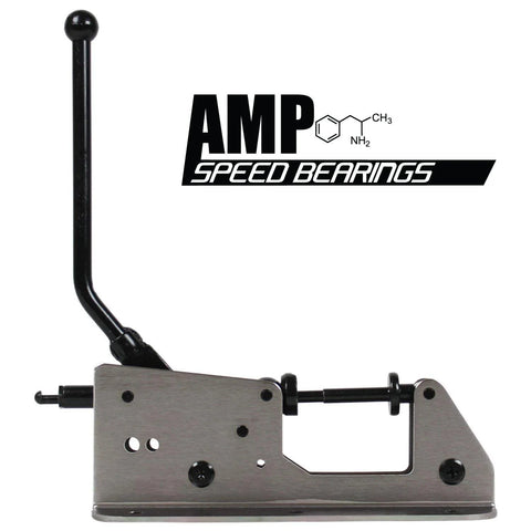 Bearing press and puller by AMP Speed Bearings for skateboard wheels; gray metal base, black lever