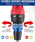 Close-up of Ratcheting 12 In 1 Screwdriver Set With Quick Load Mechanism showcasing flexible ratchet feature with directional arrows.