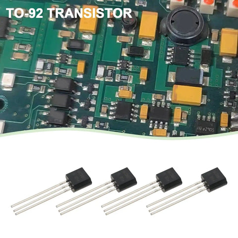 Go-To Transistor Assortment Kit 100 Pcs TO-92 NPN BC550C PNP BC560C for circuit boards, 50 NPN and 50 PNP transistors visible