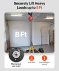 1 Ton Hand Chain Hoist With 8 Ft Lift Galvanized G70 Chain Heavy Duty Pulley Block in garage setting, showing lift height and controls.