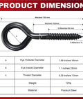 Diagram showing dimensions of Heavy Duty 6 Inch Screw Eyes Hooks Set PAMAZY With 700 Lbs Load Capacity, featuring measurements in mm and inches.