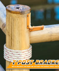 20 Pack Heavy Duty L Shaped Round Post Fence Brackets Built Different For Wood Fence Repair And Deck Railings Includes Self Tapping Screws, shown on a wooden post.