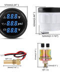 ARTILAURA 3-in-1 52mm blue-backlit gauge kit for oil pressure, water temperature and voltmeter; includes sensor and transducer (3 items).
