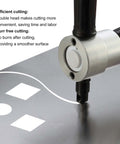 Dual Head Sheet Metal Cutter Nibbler Drill Attachment For Burr Free Cuts in action, 360 degree head cutting metal smoothly