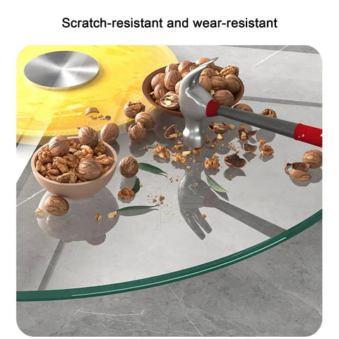 Tempered Glass Lazy Susan Turntable For Dining Table Round Swivel Serving Plate with walnuts and hammer on top