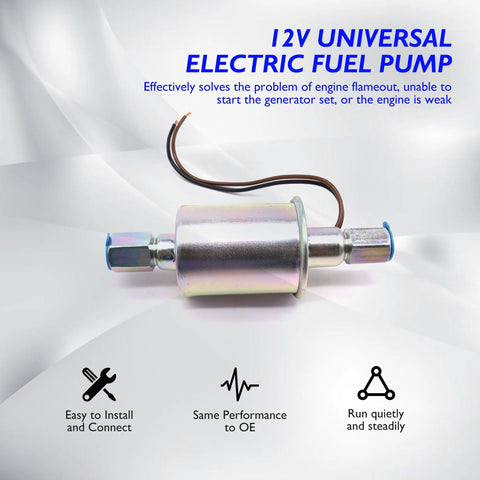 Inline 12 Volt Electric Fuel Pump For Carbureted Engines Low Pressure 5 To 9 PSI Three Eighth Inch Inlet And Outlet Universal Replacement With Installation Kit E8090 SP1141 Compatible Plug And Play Ready To Drop In Mounting For Easy Install