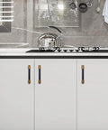 10 Pack Black And Antique Brass Knurled Cabinet Pulls For Kitchen Cabinets Center To Center 96mm shown on white cabinets
