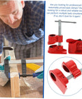Lightweight Quick Woodworking Pipe Clamp With Ergonomic Grip For One Hand Operation shown in woodworking use and product components.