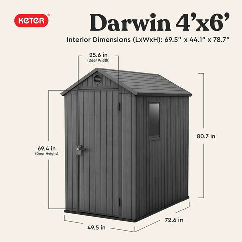 Lockable Resin Outdoor Storage Shed Graphite Gray Four By Six Feet Weather Resistant Patio Garden Tool Organizer Grand Slam Of High Capacity Backyard Gear Stash And Decked Out Storage Corner
