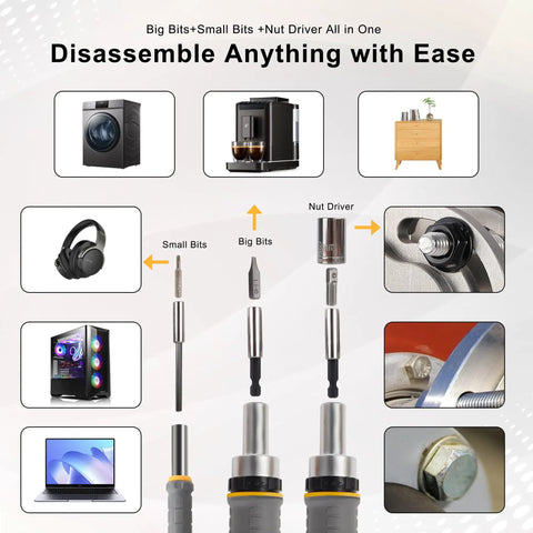 Image of Seventy Seven Piece Ratcheting Screwdriver Bit And Socket Kit With Heavy Duty Carry Case, showcasing various bits and nut driver for versatile use.