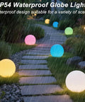 Pathway with 8 Inch Solar Globe Light Outdoor Waterproof With Remote Control, 16 RGB Color Changing Glowing Orb Lamp illuminating garden