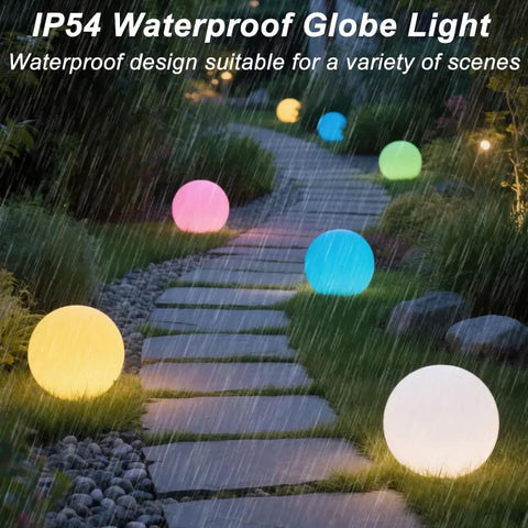 Pathway with 8 Inch Solar Globe Light Outdoor Waterproof With Remote Control, 16 RGB Color Changing Glowing Orb Lamp illuminating garden