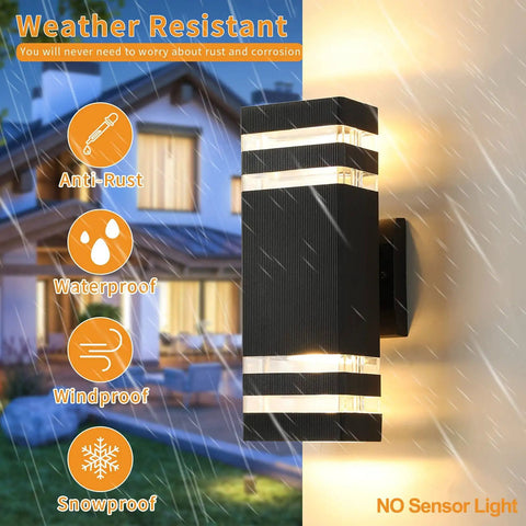 Square LED Up And Down Outdoor Wall Light 14W IP65 Waterproof Exterior Lamp Aluminum Warm White 3000K shown on house wall