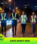 Eighty Pack High Visibility Reflective Safety Vests In Neon Lime Green Heavy Duty Work Gear For Construction Teams And Warehouse Crews during a night run.