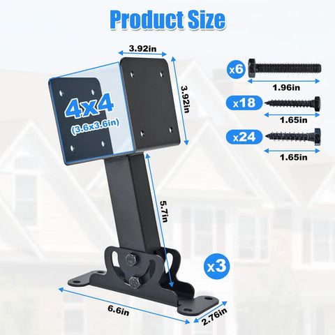 Heavy Duty 4X4 Roof Riser Brackets With 180 Degree Adjustable Angle For Pergola Roof Black Metal Brackets For Patio Cover Gazebo And Wood Posts 3 Pack