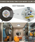 LED Double Ring Flush Mount Ceiling Light Twin Pack With 5CCT Selectable 2700K-5000K, Dimmable 5%-100%, 120V, ceiling installation view