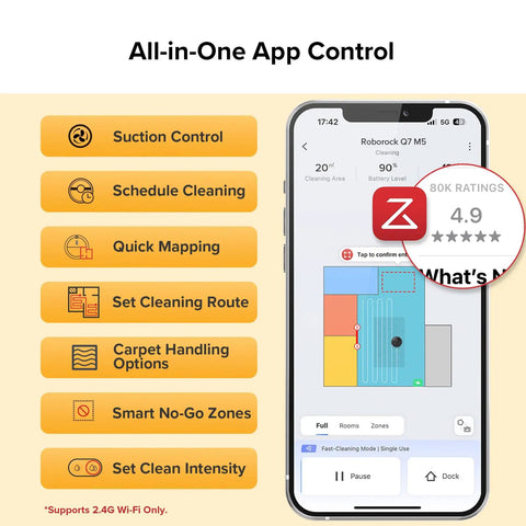 App interface features for Robot Vacuum and Mop Combo With 10,000 Pa HyperForce Suction, LiDAR Navigation, App Control, Dual Anti Tangling System, Pet Hair and Carpet Cleaner, No Fuss Smart Robotic Vacuum for Hardwood Floors and Rugs, Black.