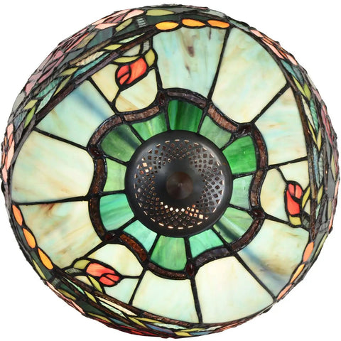 Top view of Rose Flower Tiffany Style Stained Glass Table Lamp With 12 Inch Wide Lampshade showing intricate red rose design.