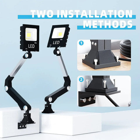 Image of Real Deal Heavy Duty LED Cob Work Light Featuring Adjustable Gooseneck Arm with two mounting methods.