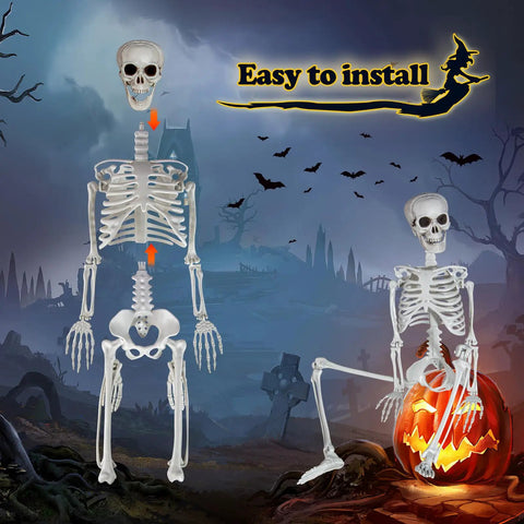 3 Foot Full Body Halloween Skeleton Decoration For Party And Haunted House in spooky graveyard, easy to install, plastic prop