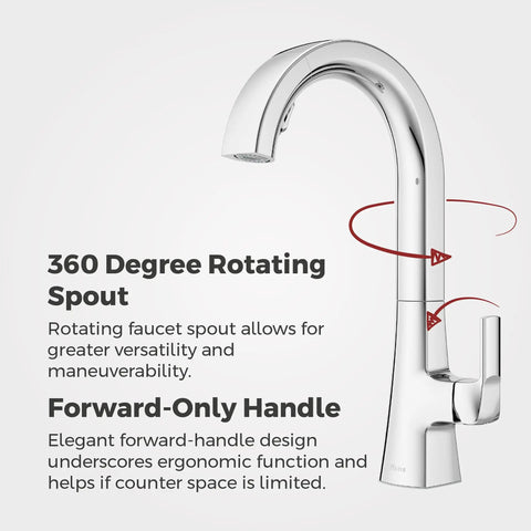 Pfister Vaneri Kitchen Faucet with Pull Down Sprayer, Polished Chrome featuring a 360 degree rotating spout and forward-only handle.