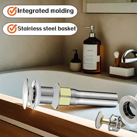 No Drama Pop Up Sink Drain For No Overflow Basin Stainless Steel Hair Catcher Grime Trap Brushed Nickel Smooth Finish Quick Pull Cleanup Deck Drain Plumbing Repair
