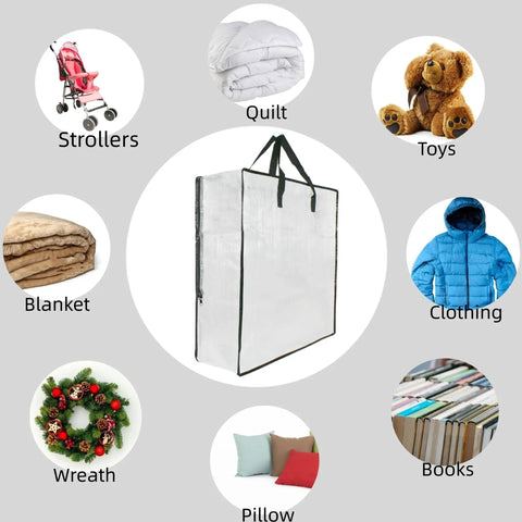 25 Gallon Clear Storage Bags With Zipper And Handles For Closet Organization And Underbed Storage of clothes, blankets, toys, wreaths.